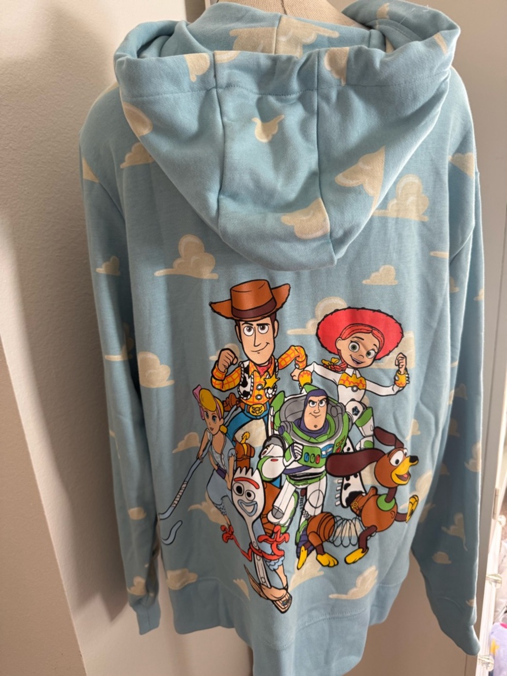 Disney parks Toy Story Character Full Zip Hoodie - Light Blue w/Cloud Print new